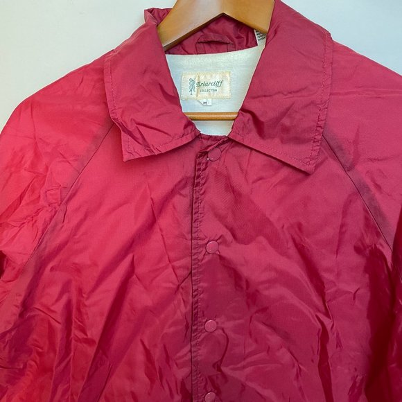 Vintage 80s Briarcliff Mens Nylon Windbreaker Jacket Size M Red Snap Lined - Picture 2 of 12